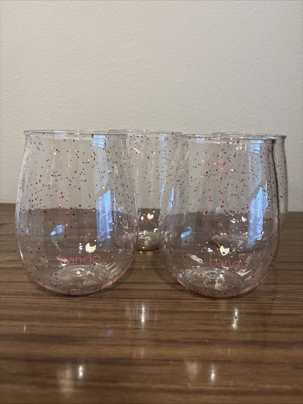 Ban.do Bando Acrylic Stemless Wine Glasses Set of 4 Pink/Red Glitter Confetti gallery