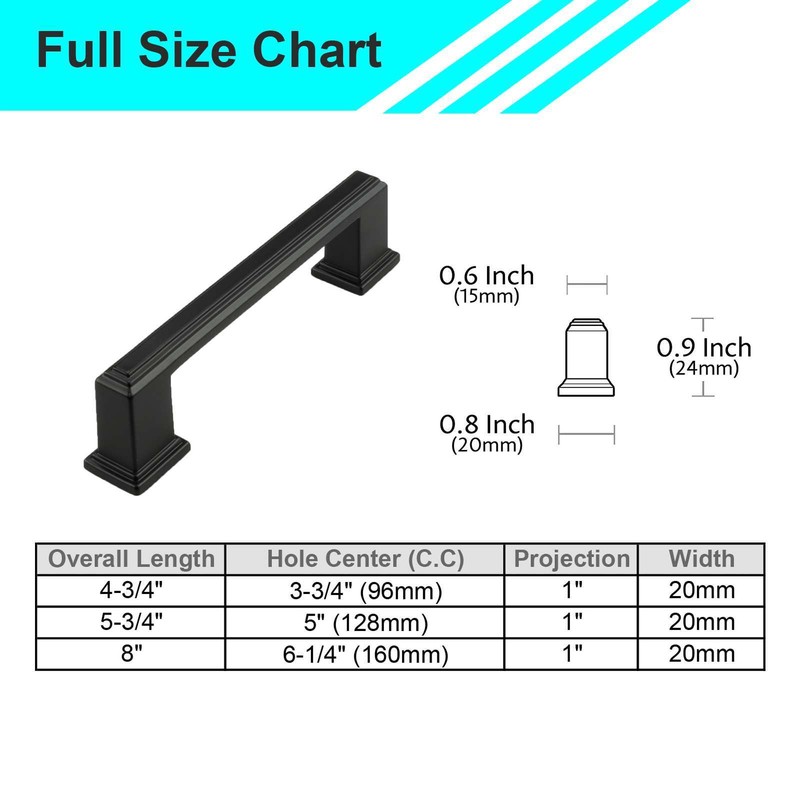 Square Matte Black Solid Cabinet Handles Pulls Kitchen Bathroom Modern Style gallery