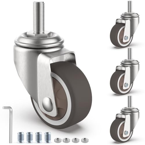 1.25" Small Threaded Stem Casters, M6 Swivel Furniture Wheels, TPR Silent, gallery