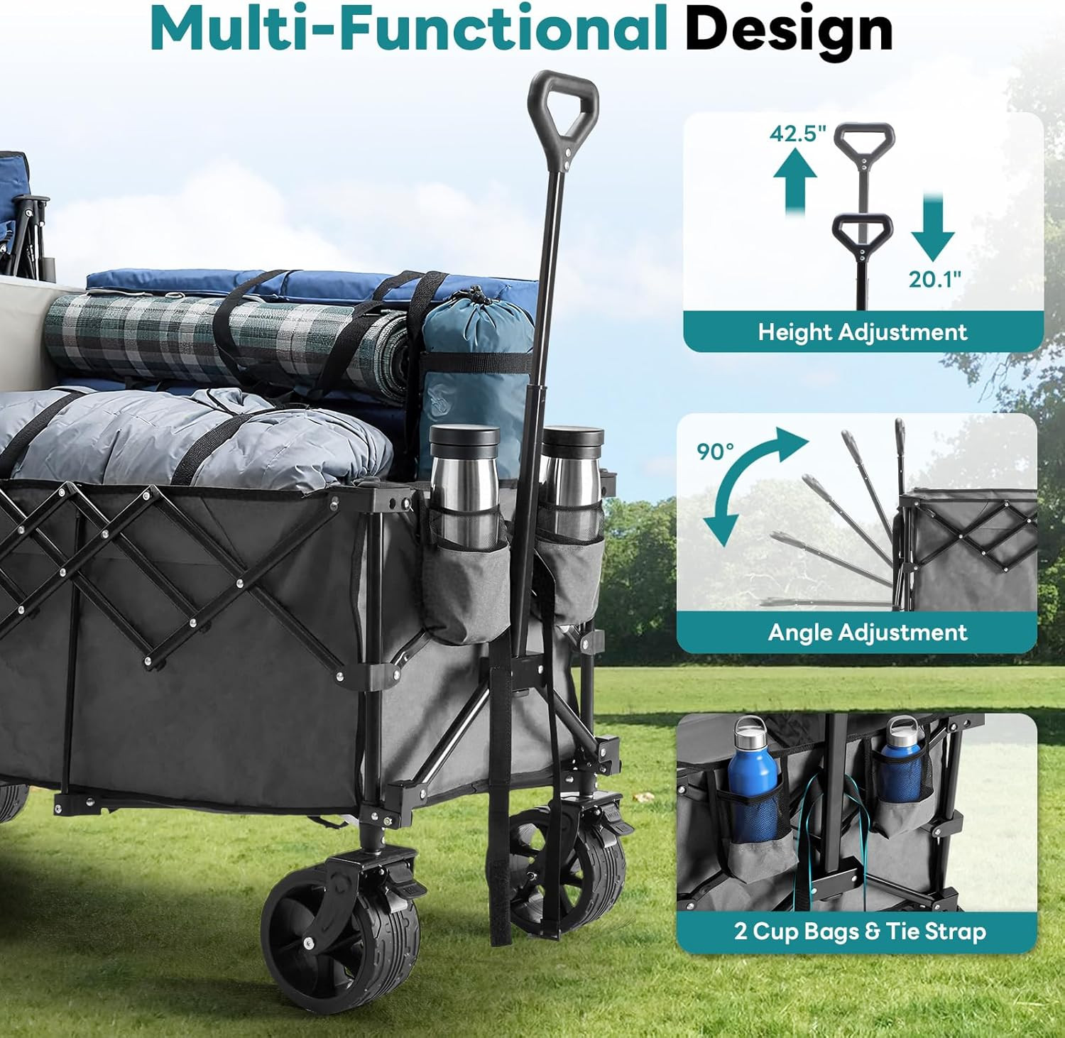 Collapsible Wagon Cart - 440Lbs Foldable 49" Extra Long Heavy Duty Utility Wagon gallery