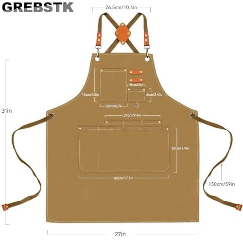 Canvas Cross Back Heavy Duty Work Tool Apron, Carpenter Apron, Woodworking Ap... gallery