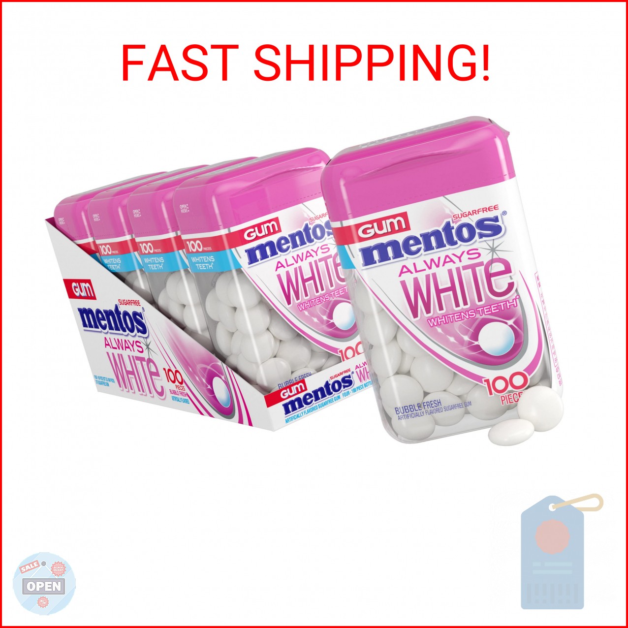 Mentos Always White Bubble Fresh Sugar Free Gum with Xylitol Sweetener, 100 Coun gallery