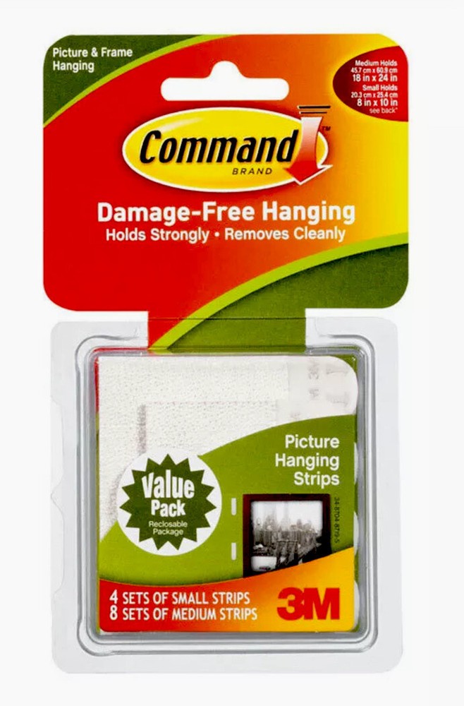 3M Command Picture Hanging 4 Sets Small Strips 8 Sets Medium Strips 17203