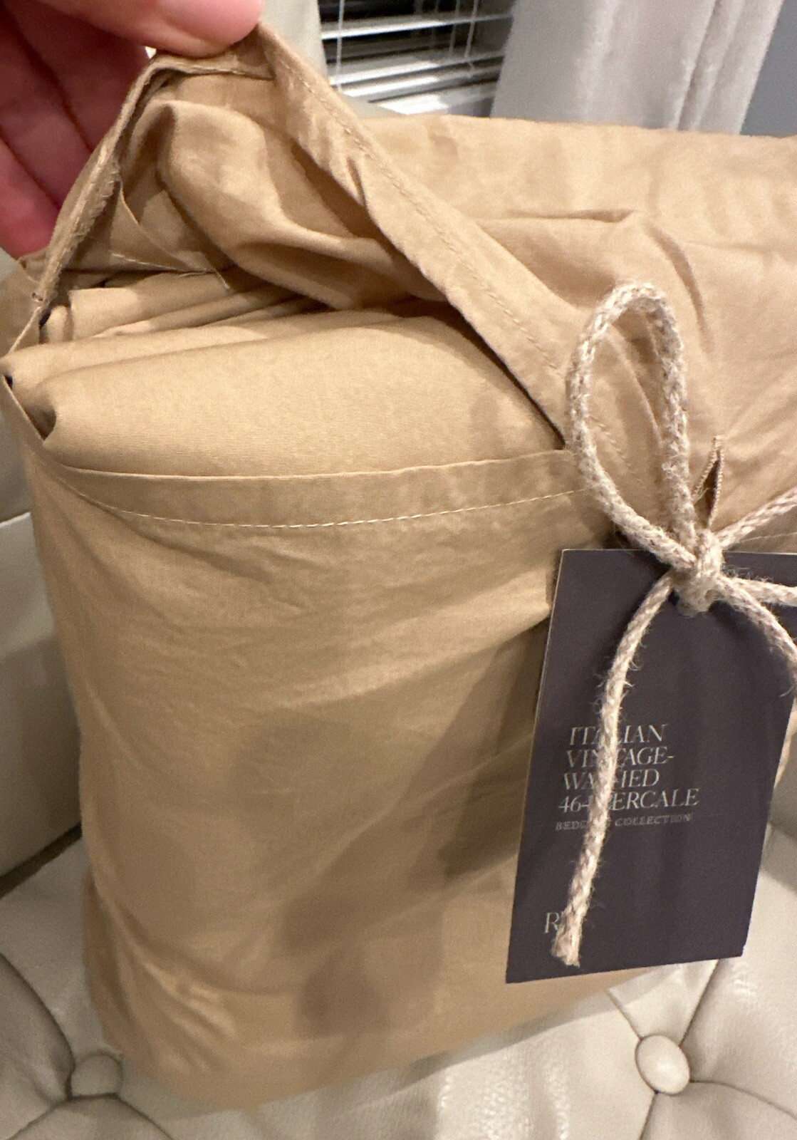 Restoration Hardware Italian Vintage Washed 464 Percale Cal King Sheet Set Wheat gallery