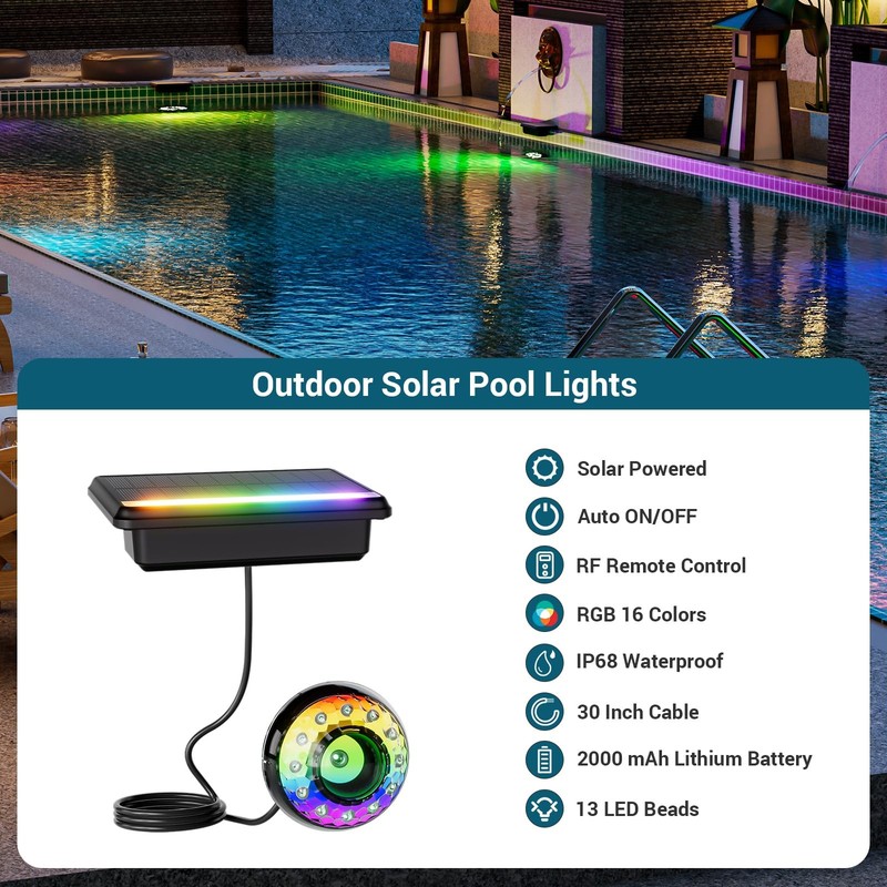 Solar Pool Lights, Submersible LED Pool Light with Remote, Underwater IP68 Wa... gallery