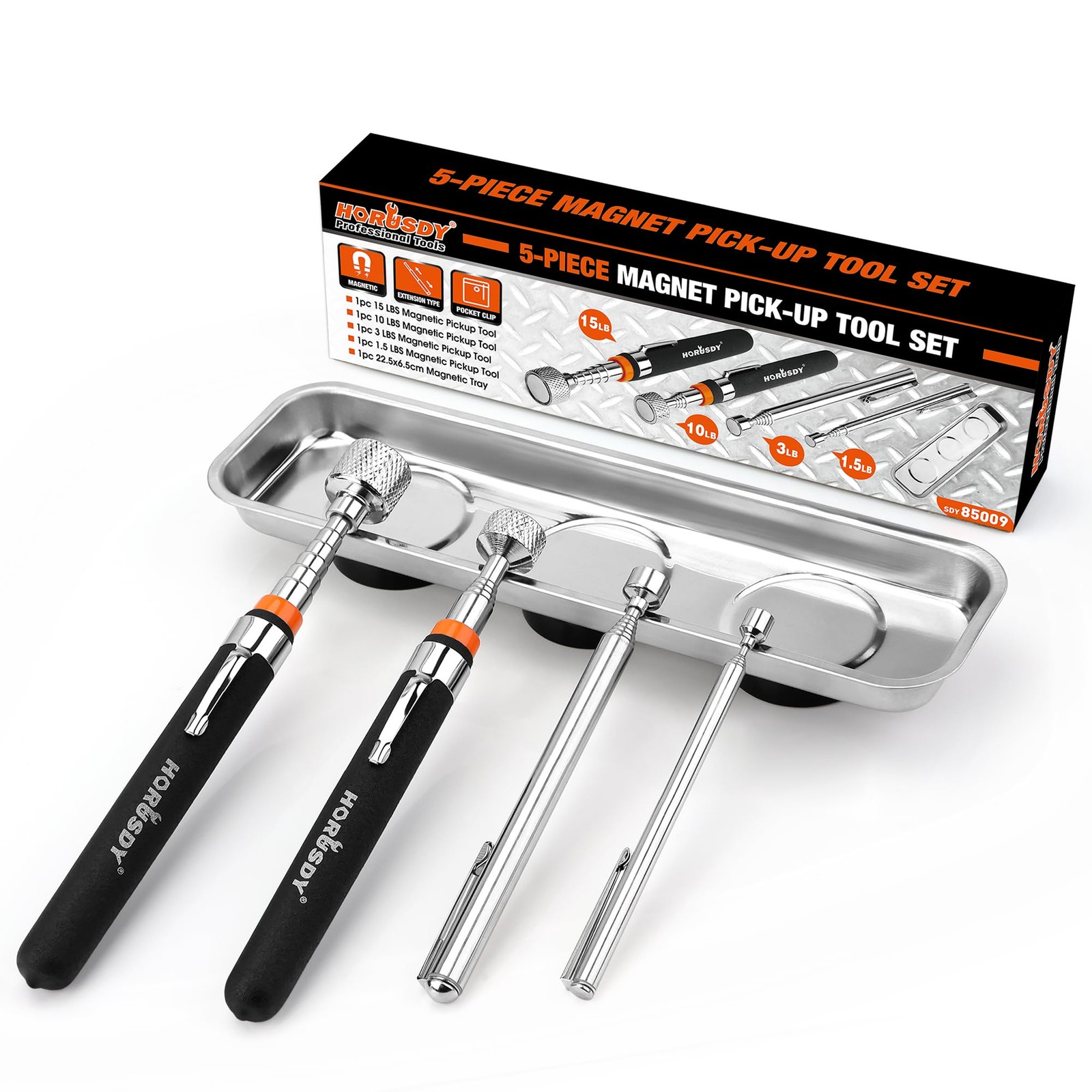 HORUSDY 5-Piece Magnetic Pickup Tools Set, Include 15LB, 10LB, 5PCS, Silver gallery