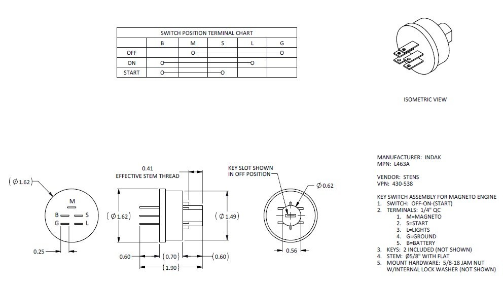 universal ignition switch with key set gallery