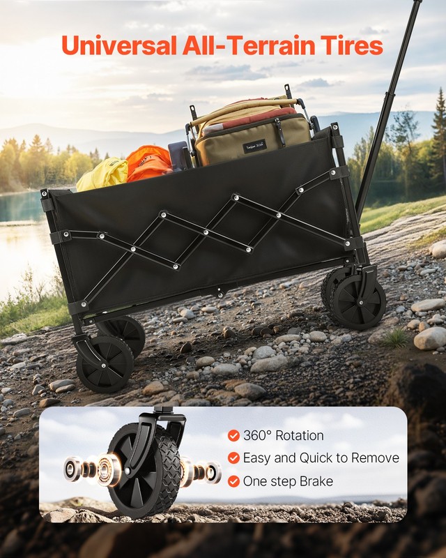 VEVOR Collapsible Folding Wagon With Wheels, Wagon Cart Foldable 225lbs Capacity gallery