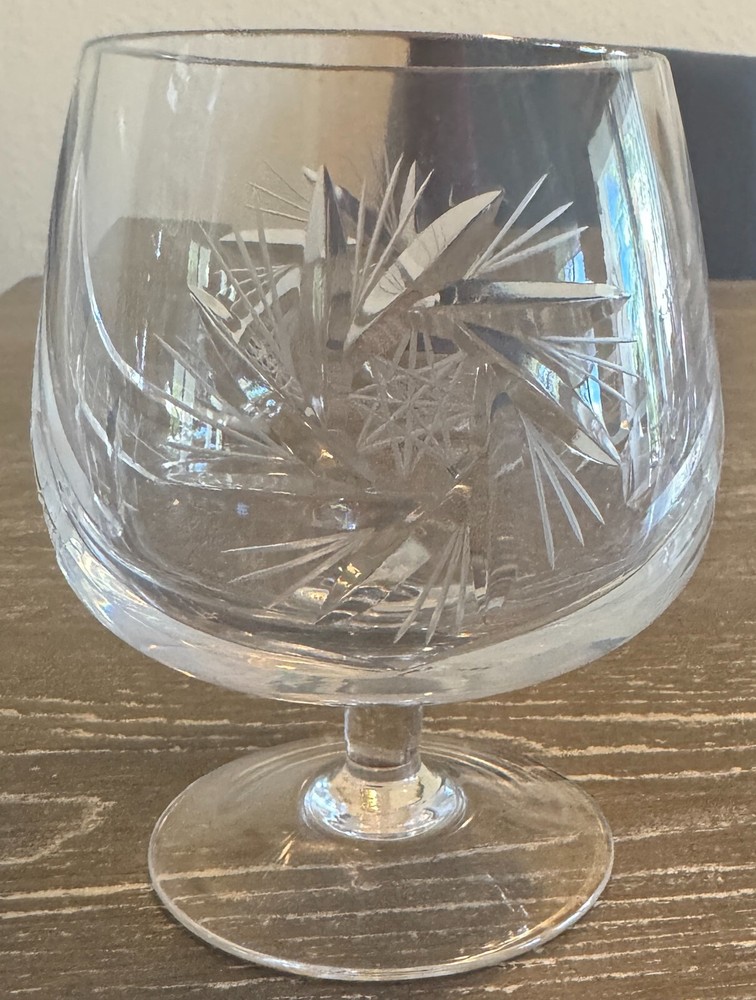 Brandy Snifter Glass Pinwheel cut by Csopak by Ajka Hungary hand blown 4 1/2"