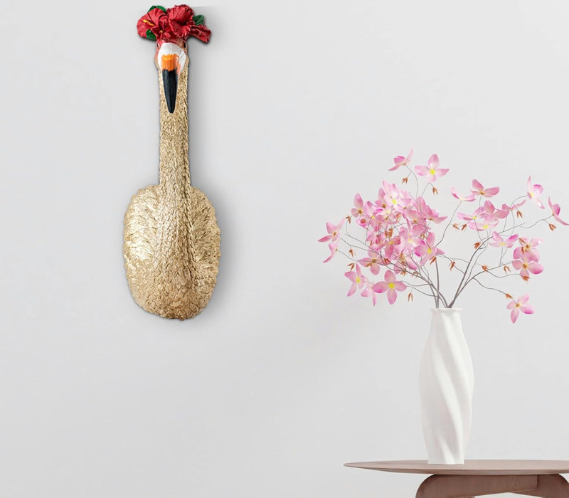 Exquisite Gold Wall Decor - Large Resin Flamingo Bird Head Sculpture for Hanging gallery
