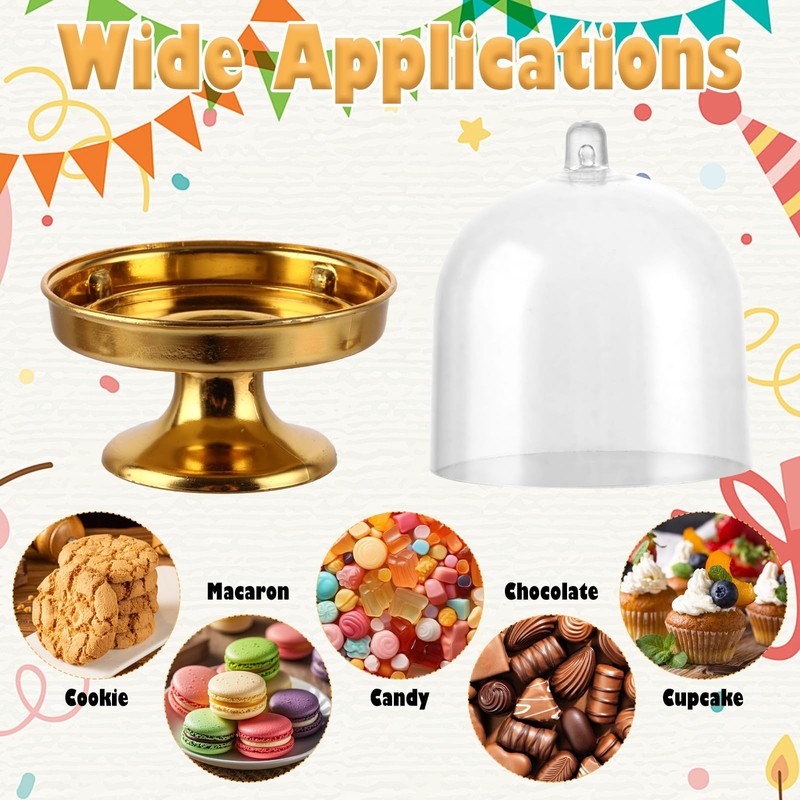 36 PCS 3X2 Inch Mini Cake Stand with Dome Lid Gold Cupcake Stand with Dome Pl... gallery