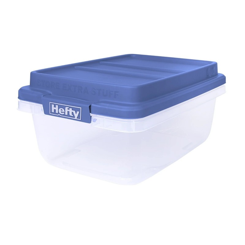2pk Hefty 18 Quart Clear Plastic Latched Storage Bin with Blue HI-RISE Lid,Adult gallery