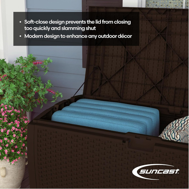 DBW9200 99 Gallon Outdoor Wicker Plastic Patio Storage Chest Bin with Handles fo gallery