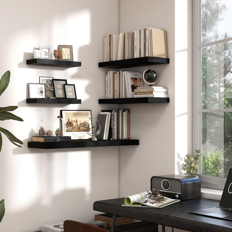 36" Black Floating Wall Shelves - 10" Deep, Invisible Brackets, Multi-Use Decor gallery