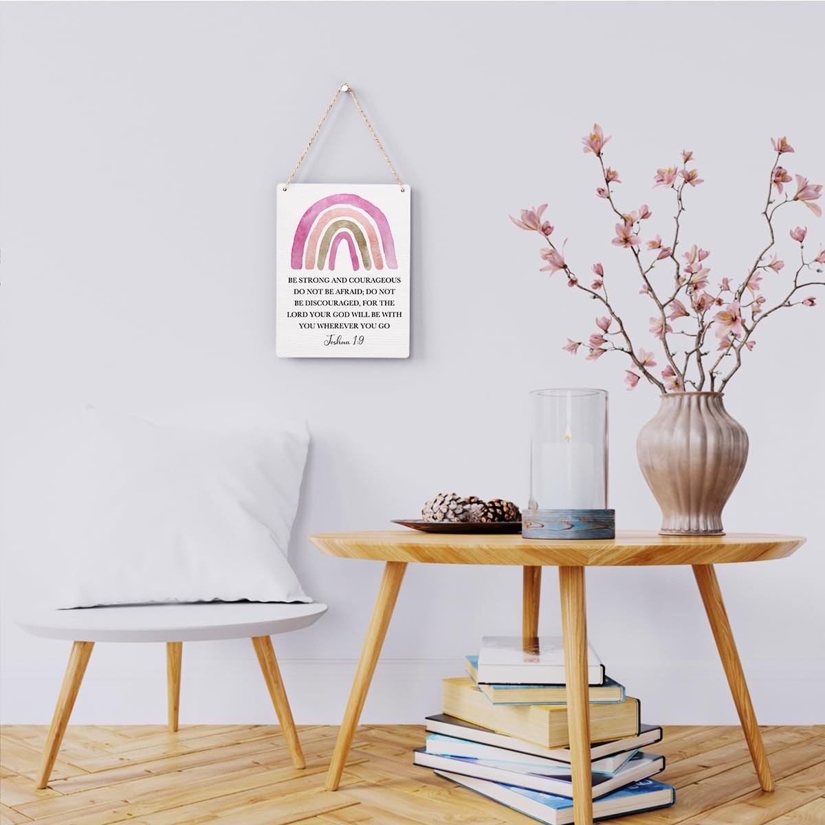Inspirational Boho Scripture Wall Art Bible Verses Joshua 1:9 Wooden Hanging ... gallery