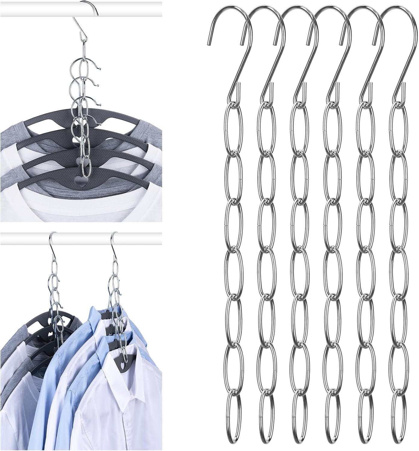Hangers Space Saving Metal Chain Clothes Hanger Organizer with 8 Slots Magic ... gallery