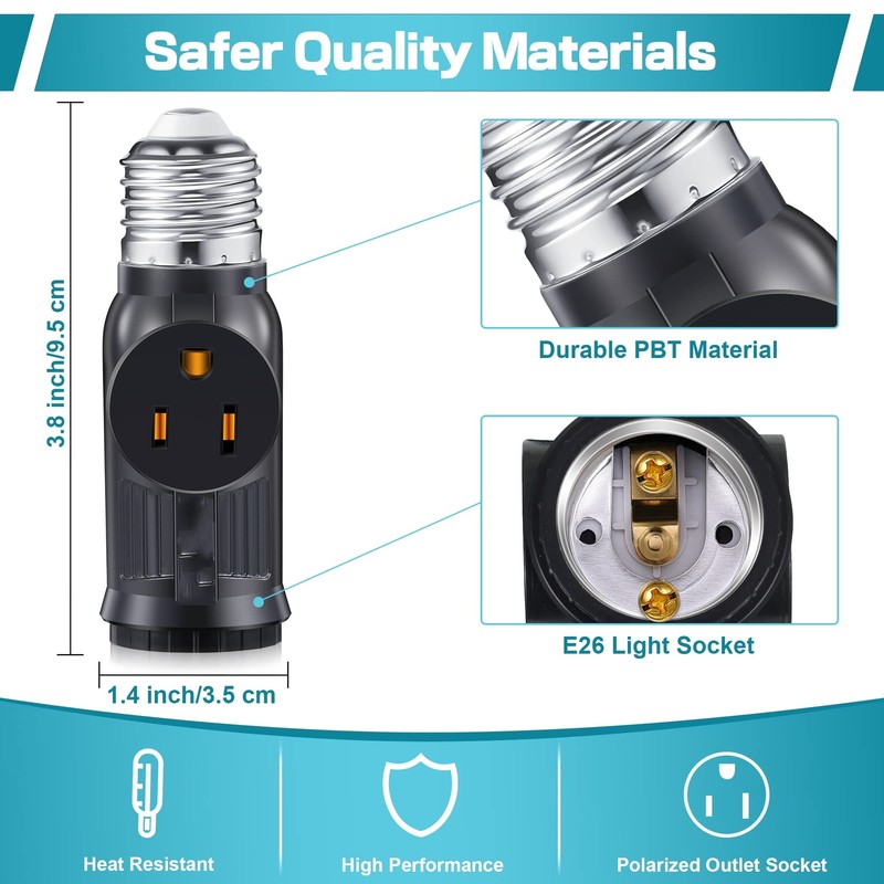 2Pcs Light Bulb Outlet Socket Adapter E26/E27 Lamp Bulb to 2/3 Prong Plug Black gallery