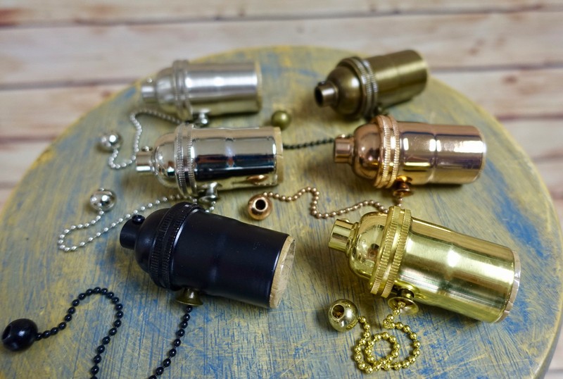 Solid Brass Light Socket, Pull Chain On/Off, Vintage Industrial Lamps Pendants gallery