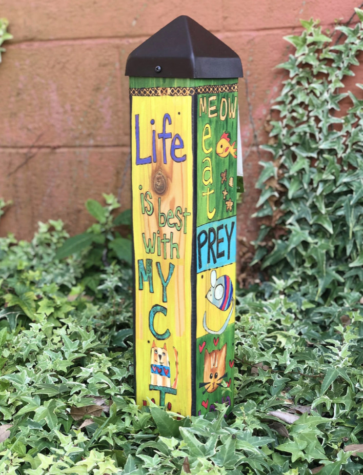 LESSONS FROM MY CAT 20" ART POLE CAT LOVE NEW Purr PerFecTioN! GARDEN ART PL1116 gallery