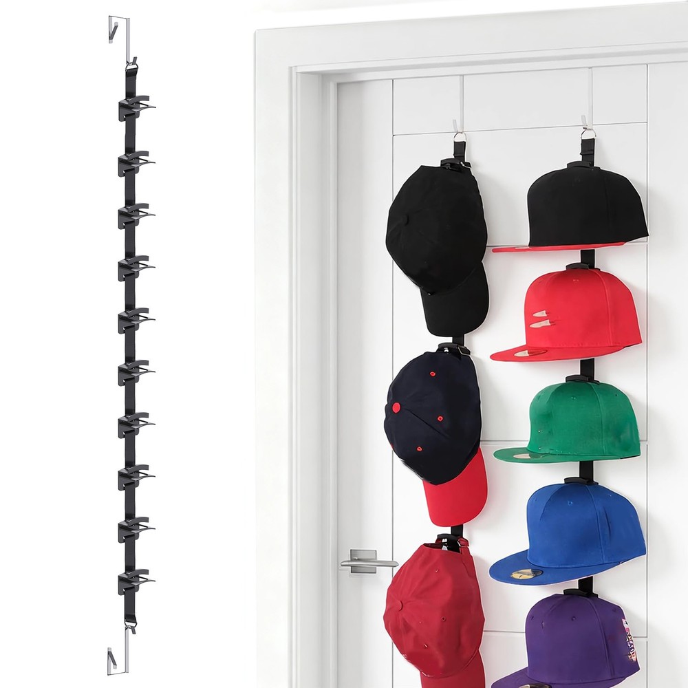Adjustable 10-Hook Baseball Cap Hat Organizer Rack for Wall Door Hanging Storage