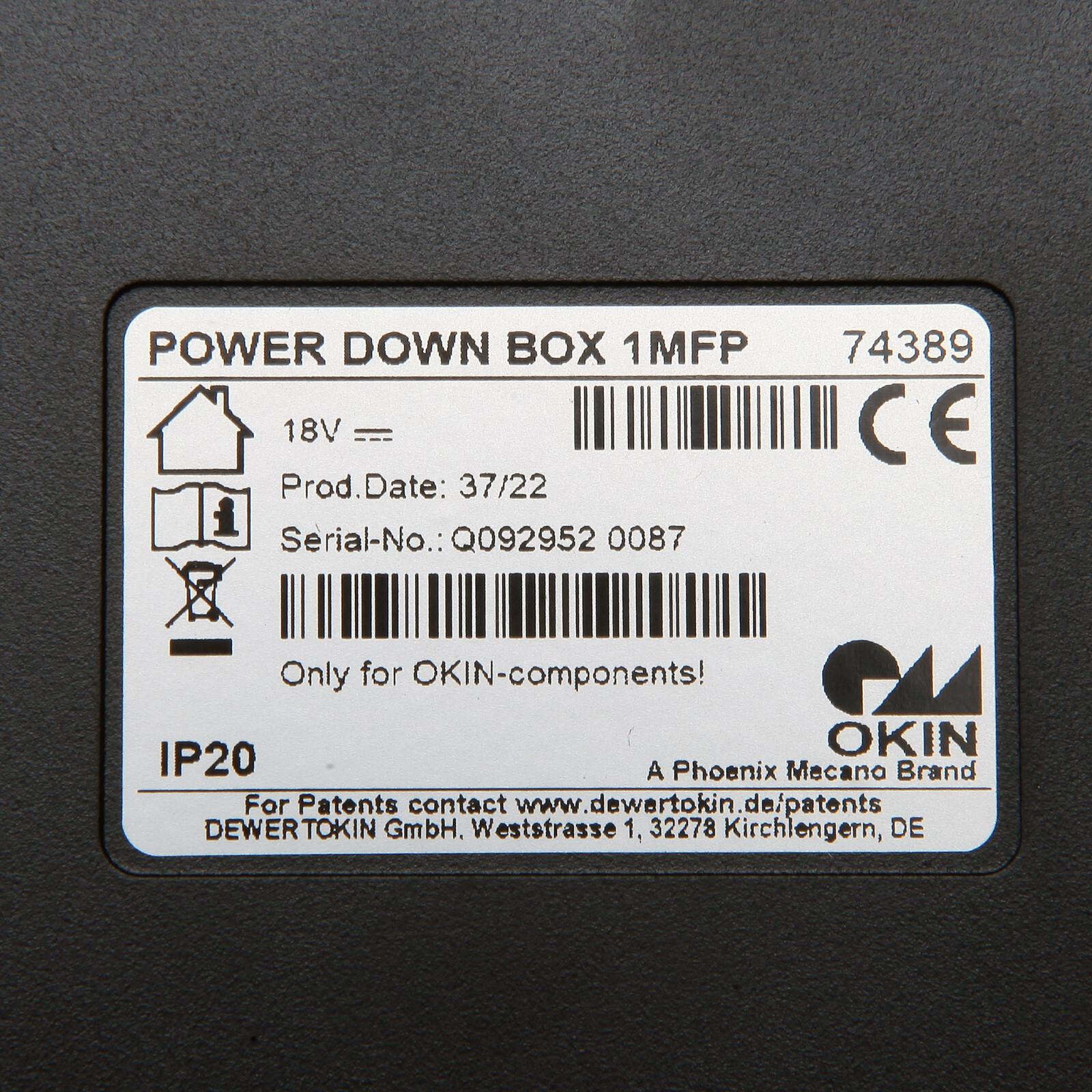 Okin Adjustable Bed Base Power Down Box 1MFP 74389 Replacemnet gallery
