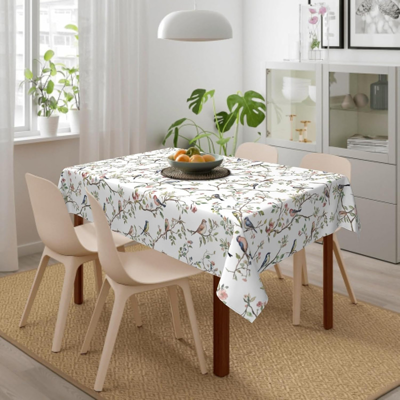 Spring Rectangular Tablecloth 60X84 Inch, Watercolor Floral Birds Summer Farmhou gallery