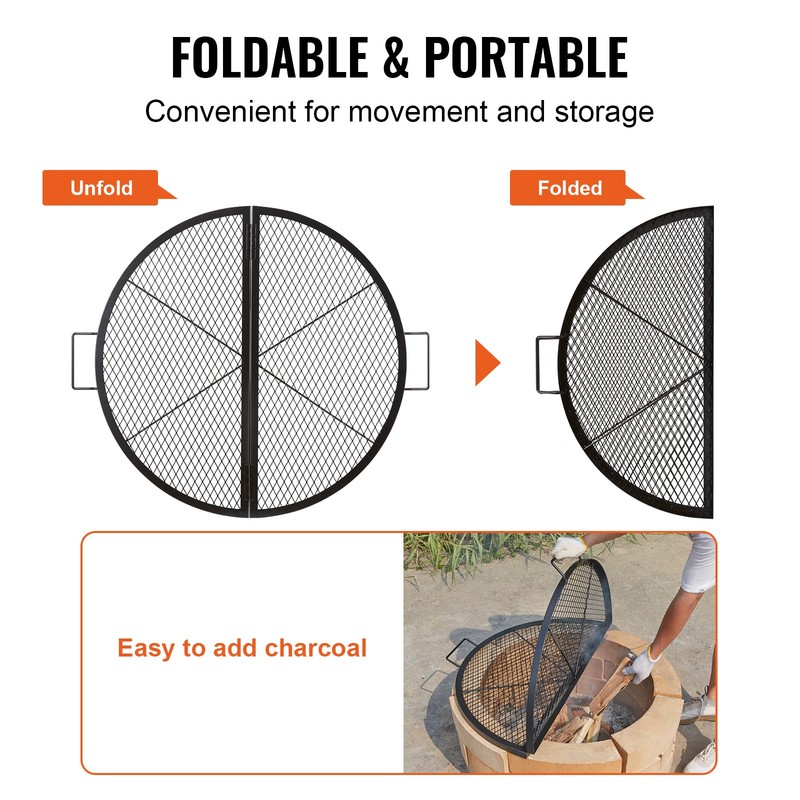 VEVOR 36" Foldable Round Cooking Fire Pit Grill Grate X-Marks Heavy-Duty Steel gallery