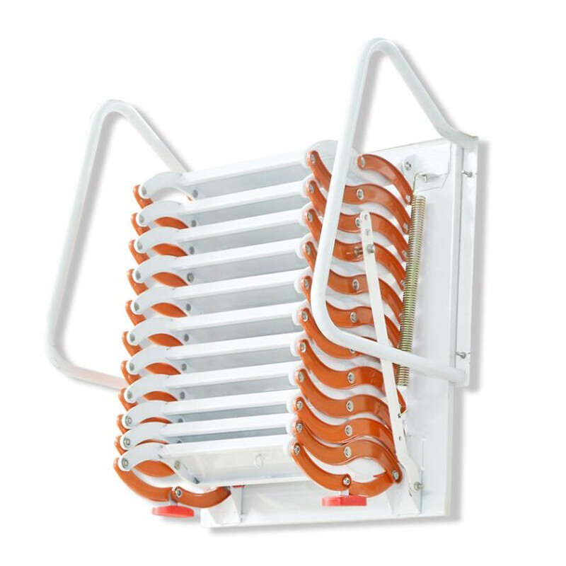 Orange Wall Mounted Collapsible Folding Ladder Loft Stairs 27.6*27.6 in Max9.8ft gallery