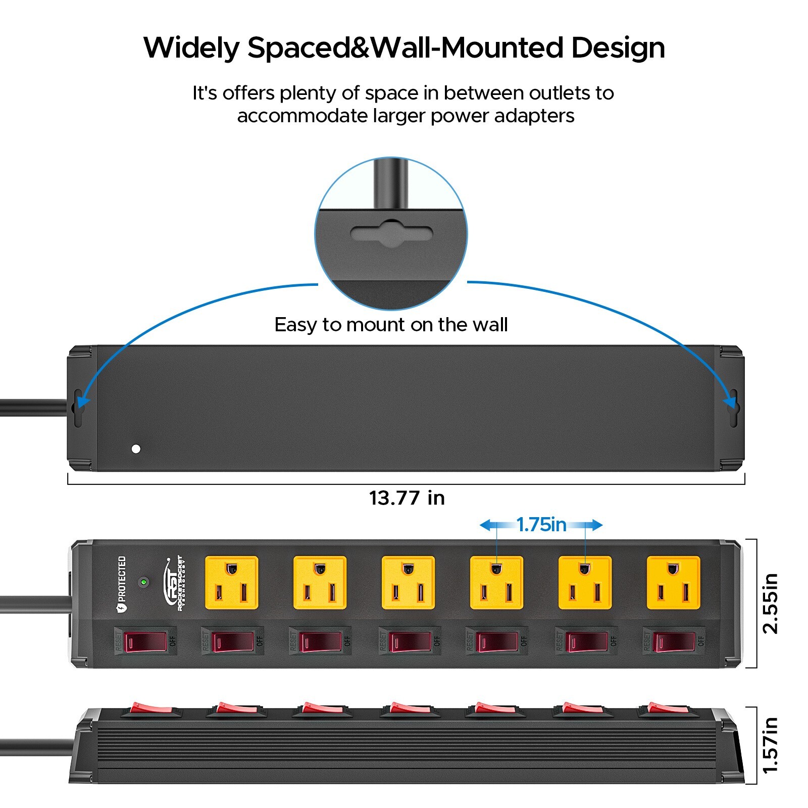 6 Outlet Heavy Duty Power Strip Surge Protector 1225J 15ft Cord & 15A Breaker gallery