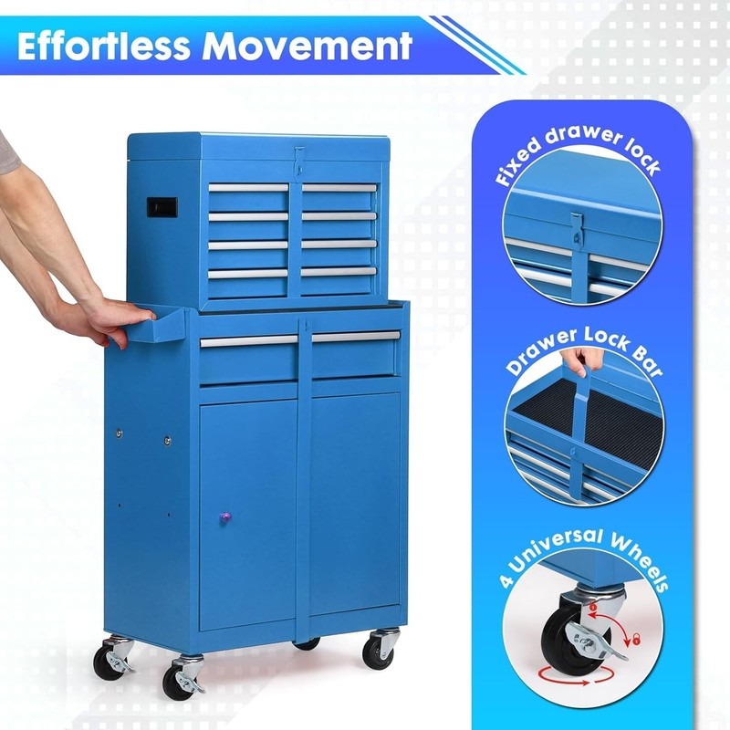 5-Drawer Rolling Tool Chest Lockable Wheel 2 in 1 Detachable Top Box Tool Cart gallery