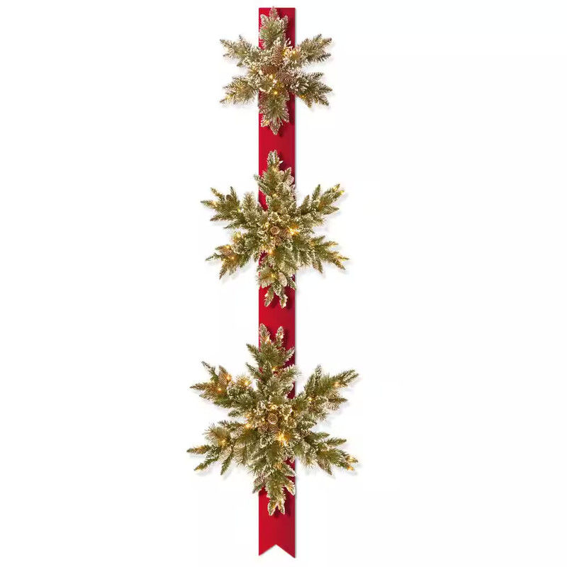 Pre-Lit Glittery Bristle Pine Triple 77 In. Artificial Snowflake Door Hang gallery