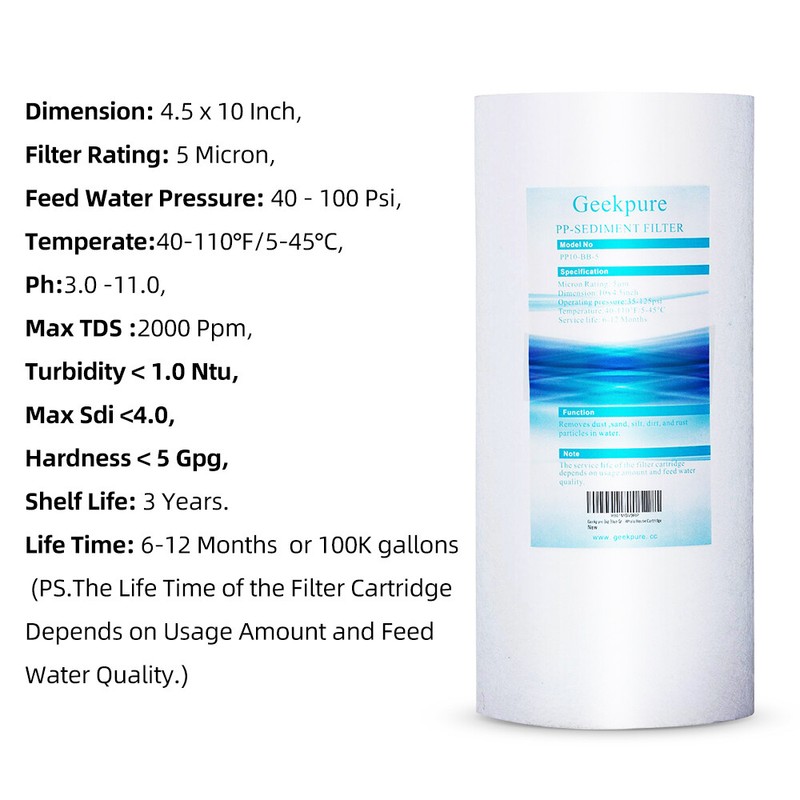 Geekpure 4 Pack PP Sediment Replacement Water Filter 4.5" x 10" - 5 Mic gallery