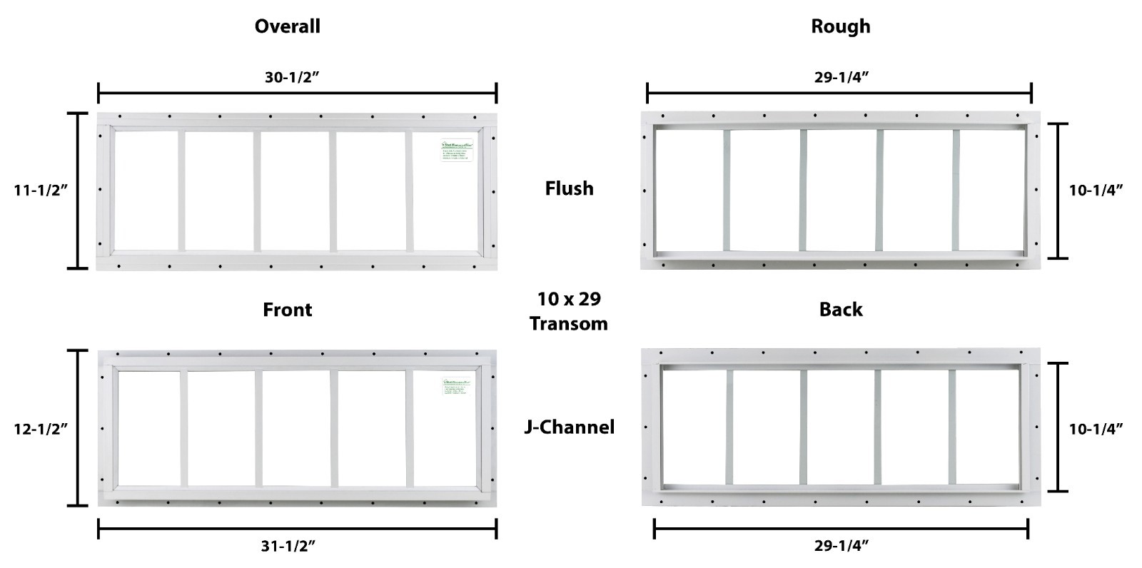 Shed Transom Window 10 x 29 White J-Channel Tempered Glass, Singel Pane gallery