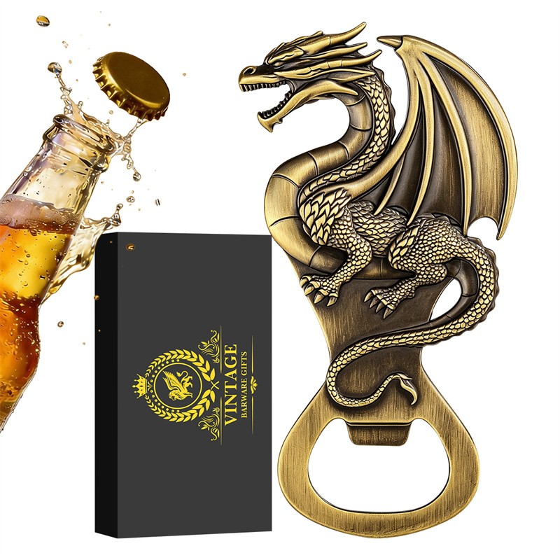 Novelty Dragon Beer Opener Solid Bronze/Gunmetal Finish Handheld Gothic Man Gift gallery