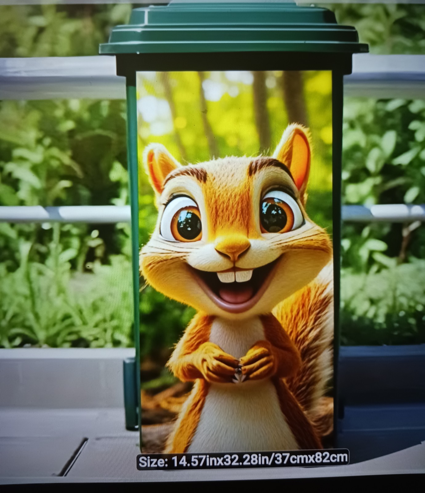Funny Chipmunk-Garbage Can Sticker,Pvc DYI/15"w x 32"H Weathproof, Removeable gallery