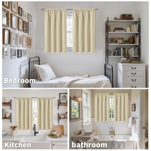 Small Curtains 36 Inches Long for Kitchen Window 29"W x 36"L (Pack of 2) Beige gallery