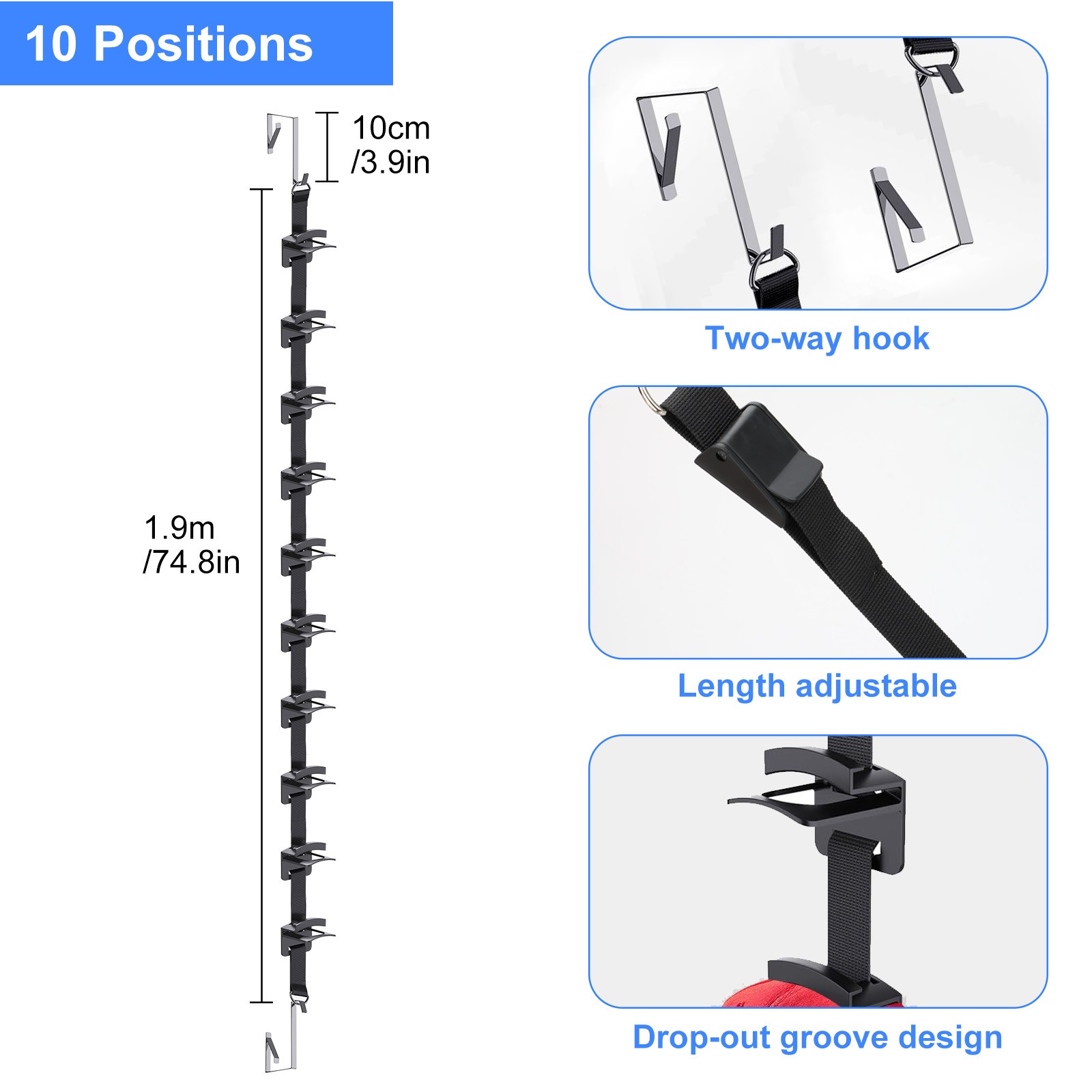 Adjustable 10-Hook Baseball Cap Hat Organizer Rack for Wall Door Hanging Storage gallery