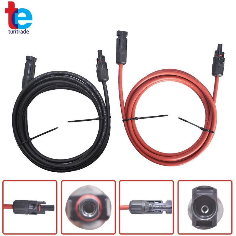 1 Pair Black + Red 10AWG Solar Panel Extension Cable Wire Connector 10 Feet gallery