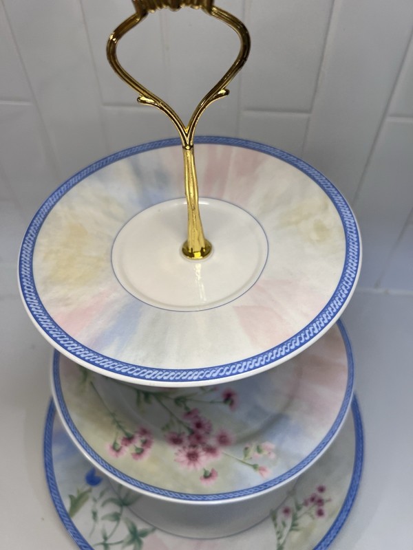 Three‑Tier Plate Serving Tray With Farberware Palisades Pink Blue Flowers gallery