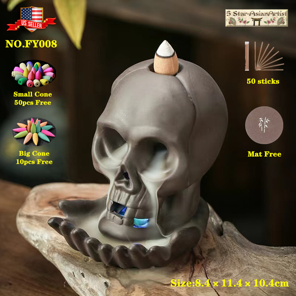 Ceramic Backflow Incense Burner Holder Lotus Waterfall 008 & Incense Cones Gift gallery