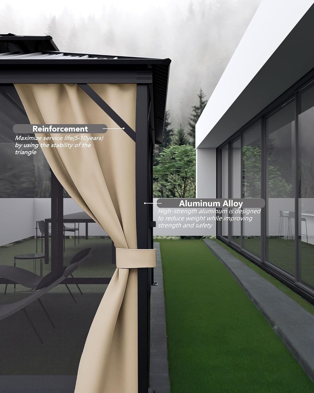 Hardtop Gazebo 10x14ft All Weather Double Metal Roof Aluminum Frame Net Curtain gallery