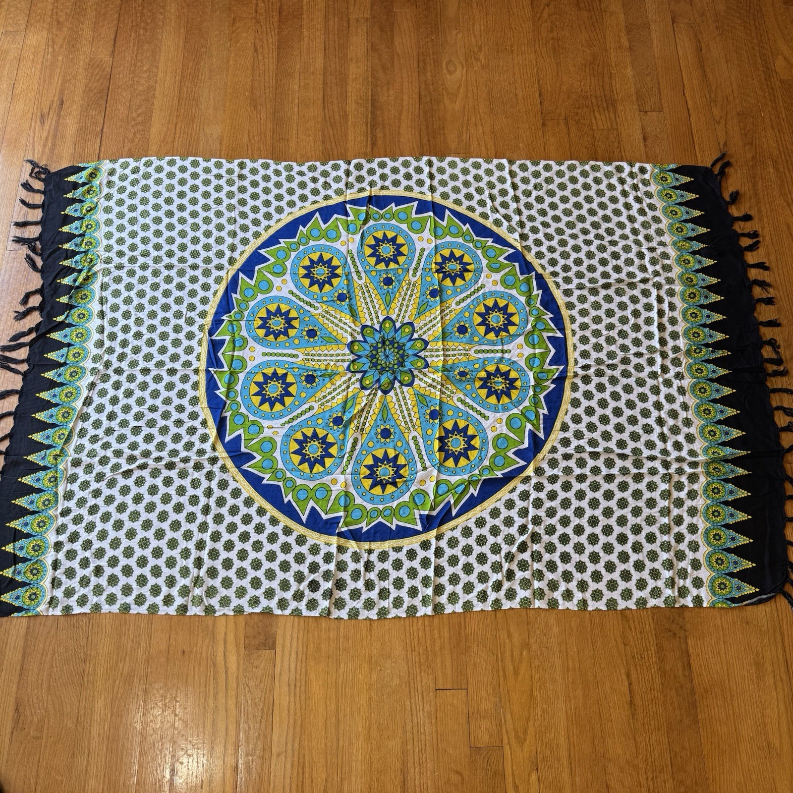 Boho Mandala Wall Hanging Tapestry 5ft x 39” w Tassels Vibrant Colorful Hippie gallery