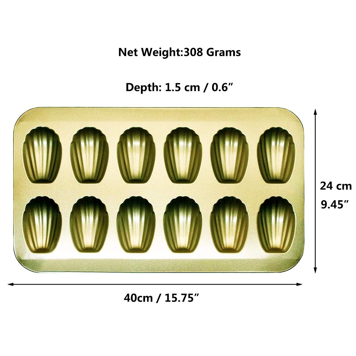 12 Cup Nonstick Madeleine Pan Shell Shape Baking Mold Tray Golden gallery