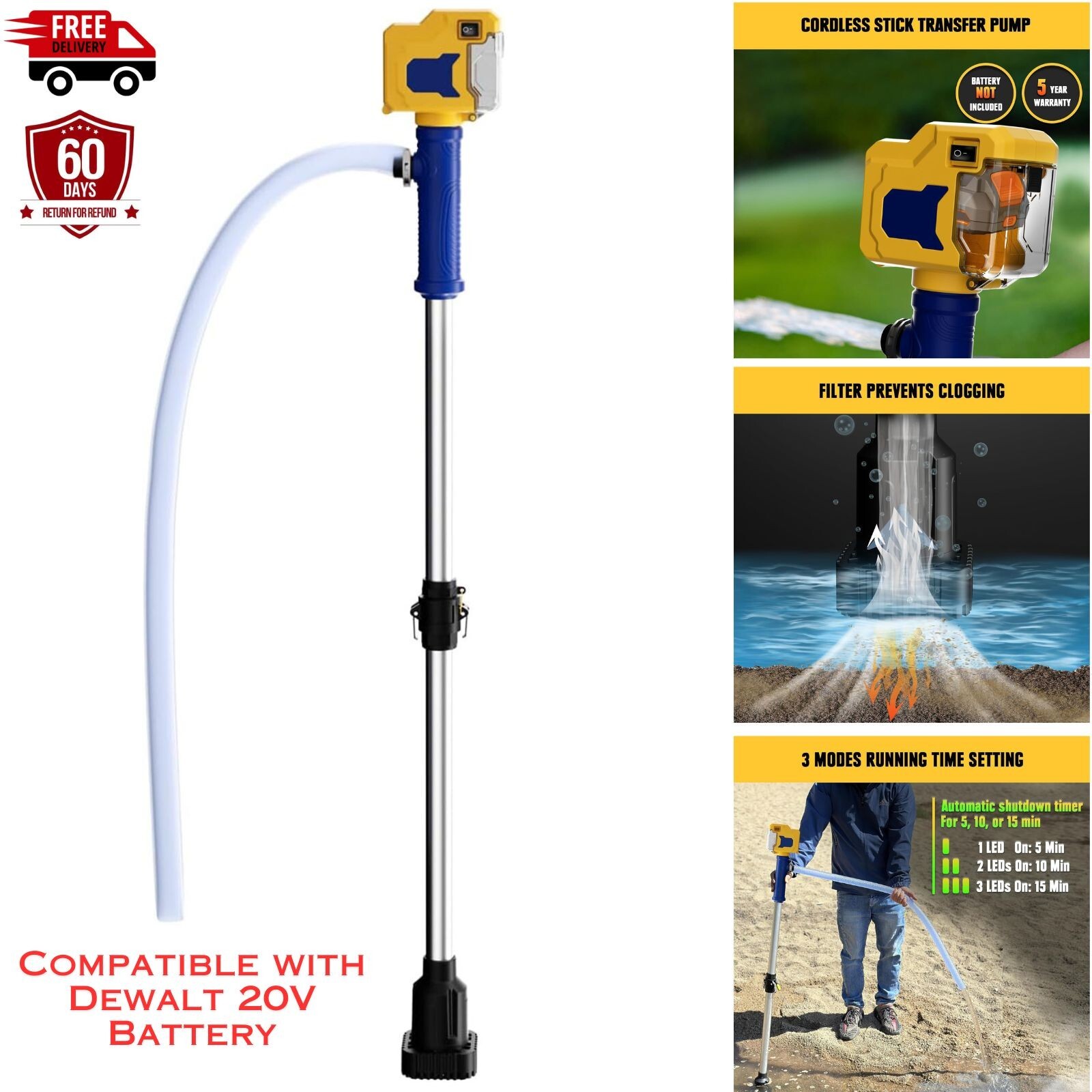 Cordless Stick Water Transfer Pump Tool Only for Dewalt 20V MAX Battery Portable gallery