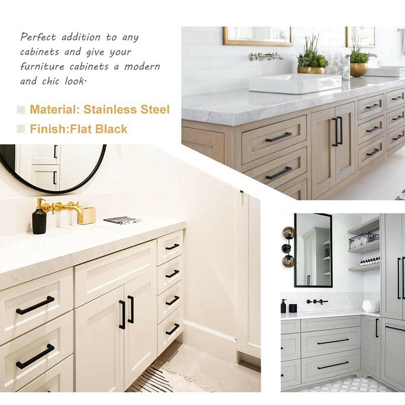 Square Modern Cabinet Handles Pulls Kitchen Drawer Stainless Steel Matte Black gallery