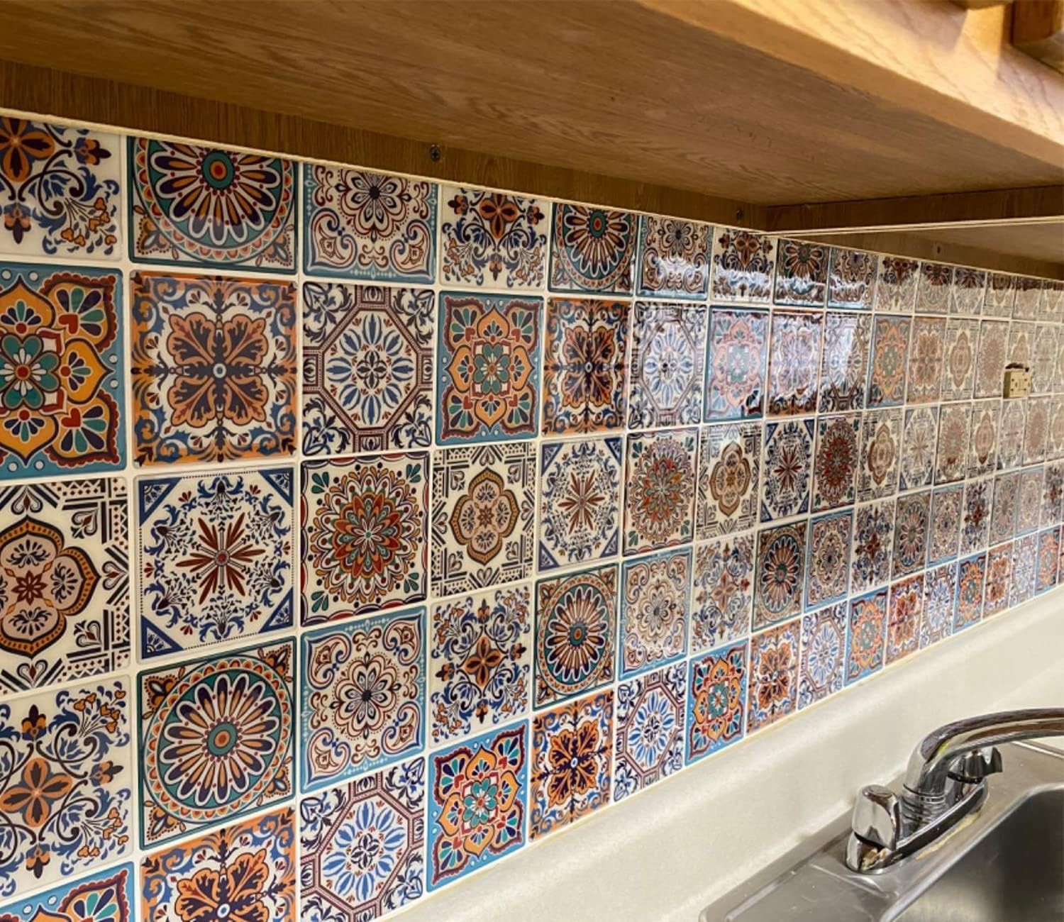 Peel and Stick Backsplash Tile Stickers, Colorful Talavera Mexican Tile, Stic... gallery