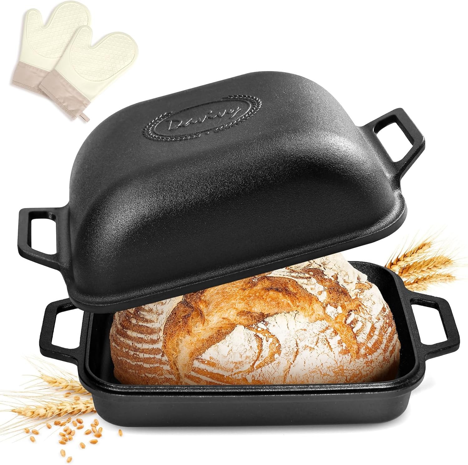 9QT Large Cast Iron Bread Loaf Pan with Lid Pre-Seasoned Dutch Oven Non-stick gallery