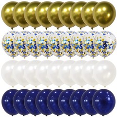 100pcs Royal Blue Chrome Metallic Balloons Set, 12 Inch White Gold and Blue, …