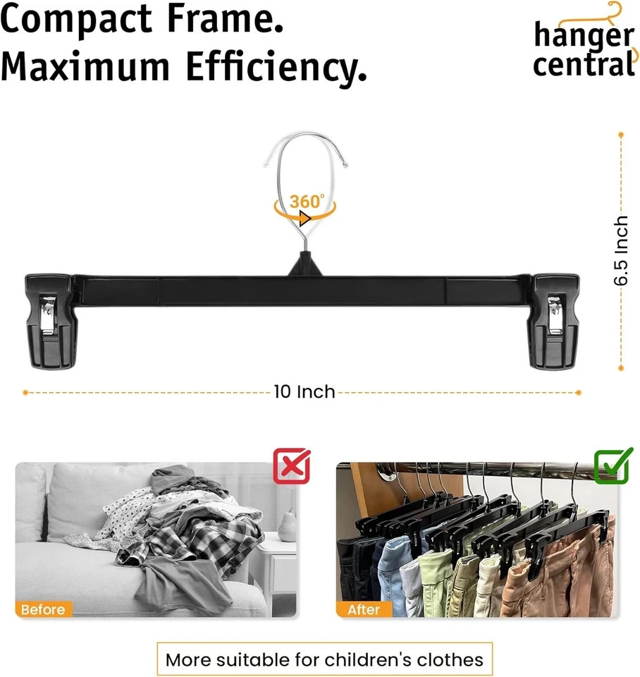 30 Pack Pants Hangers – 10 Inch Slim Plastic Clothes Hangers with Clips for Skir gallery