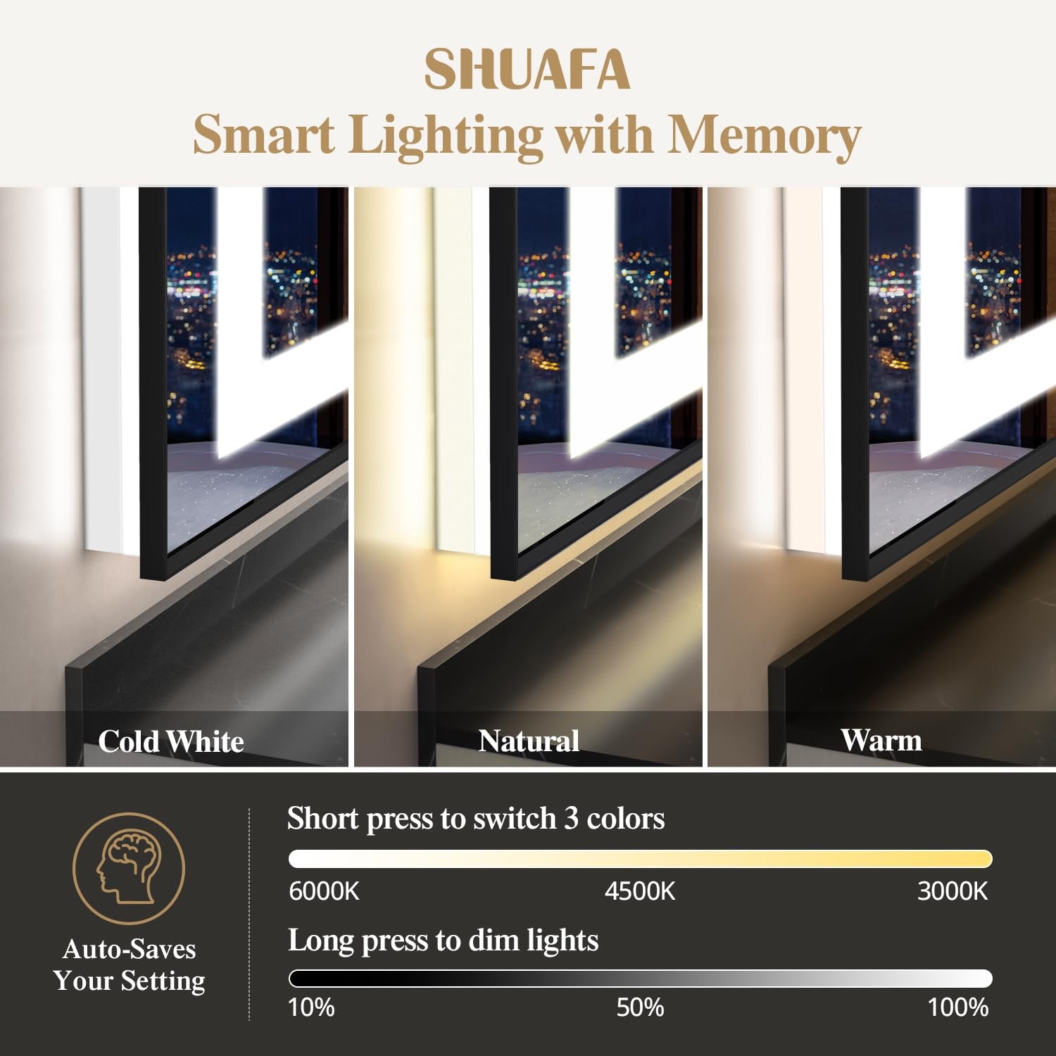 Mirror Bathroom 30x36 Inch Frontlit Backlit Black Frame SHUAFA LED Lights Vanity gallery